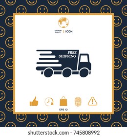 Express delivery icon. Delivery car with an inscription Free shipping.