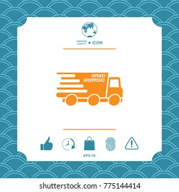 Express delivery icon. Delivery car with an inscription Speed shipping.