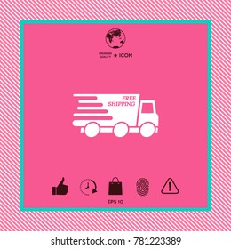 Express delivery icon. Delivery car with an inscription Free shipping.