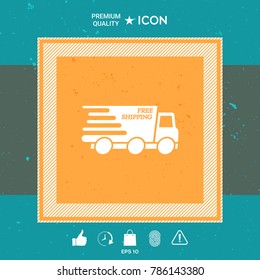 Express delivery icon. Delivery car with an inscription Free shipping.