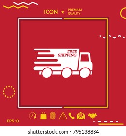 Express delivery icon. Delivery car with an inscription Free shipping.