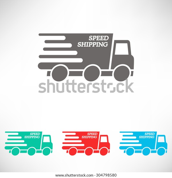 Express delivery icon. Delivery car\
with an inscription Speed shipping. Set of varicolored\
icons.