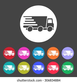 Express delivery icon. Delivery car. Set of varicolored icons.