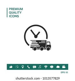 Express delivery icon. Delivery car with watch