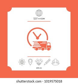 Express delivery icon. Delivery car with watch