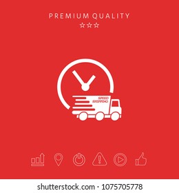 Express delivery icon. Delivery car with watch