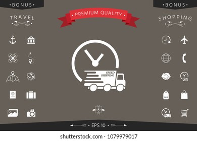 Express delivery icon. Delivery car with watch