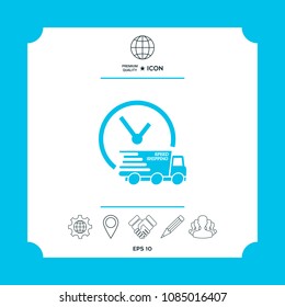 Express delivery icon. Delivery car with watch