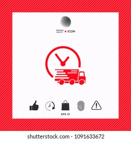 Express delivery icon. Delivery car with watch