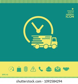 Express delivery icon. Delivery car with watch