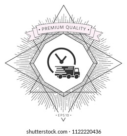Express delivery icon. Delivery car with watch