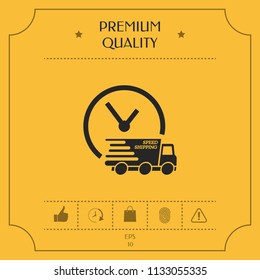 Express delivery icon. Delivery car with watch