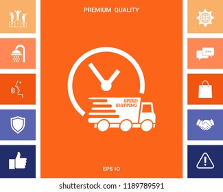 Express delivery icon. Delivery car with watch