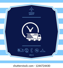 Express delivery icon. Delivery car with watch