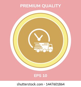 Express delivery icon. Delivery car with watch