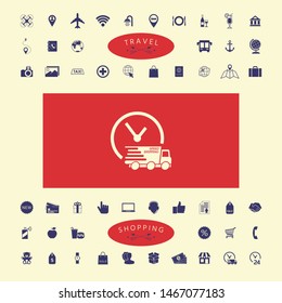 Express delivery icon. Delivery car with watch