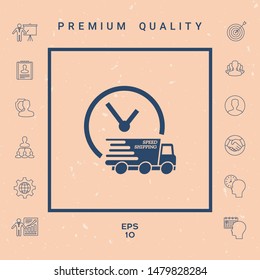 Express delivery icon. Delivery car with watch