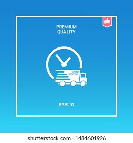 Express delivery icon. Delivery car with watch