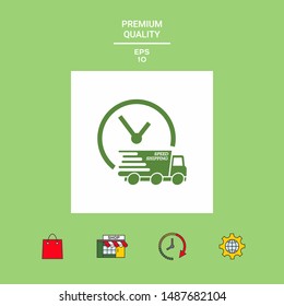 Express delivery icon. Delivery car with watch
