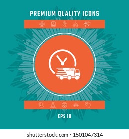 Express delivery icon. Delivery car with watch