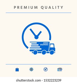 Express delivery icon. Delivery car with watch