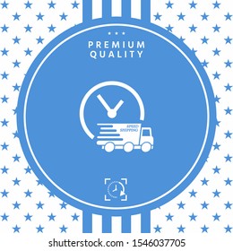 Express delivery icon. Delivery car with watch