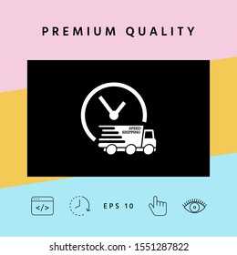 Express delivery icon. Delivery car with watch