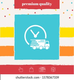 Express delivery icon. Delivery car with watch