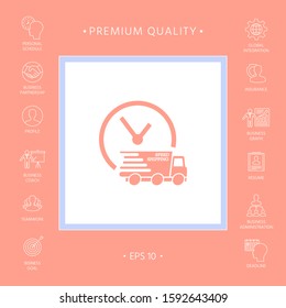 Express delivery icon. Delivery car with watch