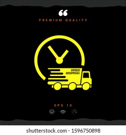 Express delivery icon. Delivery car with watch