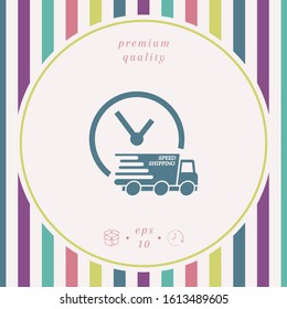 Express delivery icon. Delivery car with watch