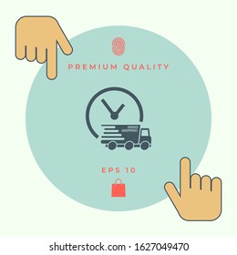 Express delivery icon. Delivery car with watch