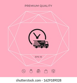 Express delivery icon. Delivery car with watch