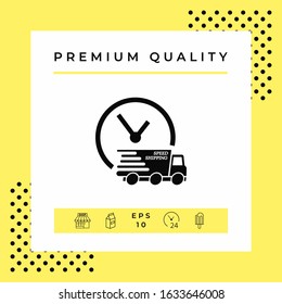 Express delivery icon. Delivery car with watch