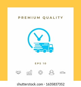Express delivery icon. Delivery car with watch