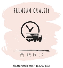 Icono de entrega rápida. camión de entrega con reloj