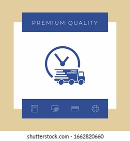 Express delivery icon. Delivery car with watch
