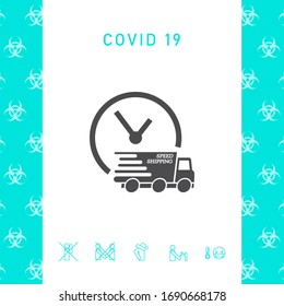 Express delivery icon. Delivery car with watch