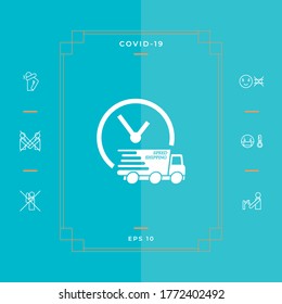 Express delivery icon. Delivery car with watch