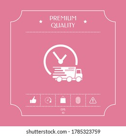 Express delivery icon. Delivery car with watch