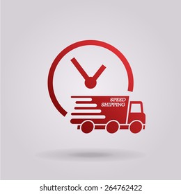 Express delivery icon. Delivery car with watch.