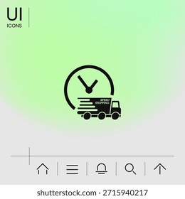 Ícone de entrega expressa. Carro de entrega com relógio. Elemento para seu design