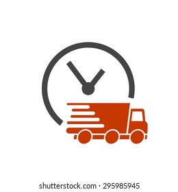 Express delivery icon. Delivery car with watch