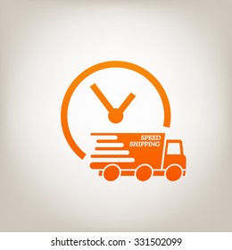 Express delivery icon. Delivery car with watch