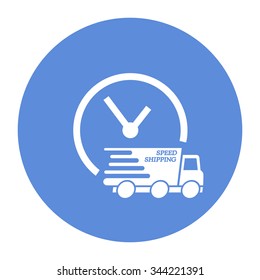 Express delivery icon. Delivery car with watch