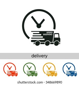 Express delivery icon. Delivery car with watch