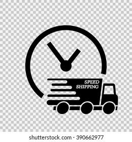 Express delivery icon. Delivery car with watch.