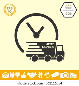 Express delivery icon. Delivery car with watch