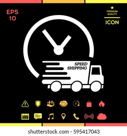 Express delivery icon. Delivery car with watch