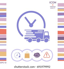 Express delivery icon. Delivery car with watch